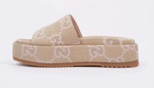 GG Jumbo Platform Slide Sandal Beige Light Pink Canvas