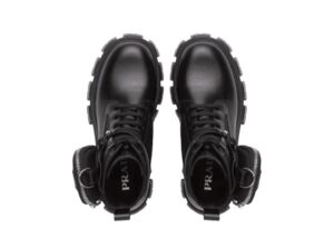 Prada brushed Rois Leather and Nylon Monolith Boots Black