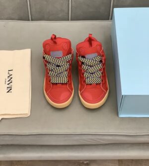 Lanvin Curb Lace-Up Sneakers Red